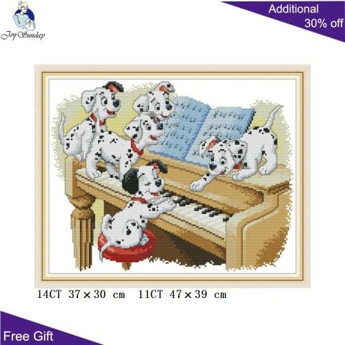 Joy Sunday Dalmatians And Piano CrossStitch DA317 Counted and Stamped Home Decor Five Dalmatians Playing The Piano Cross Stitch