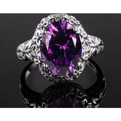 Retro Amethyst 925 Silver Rings for Women Oval Cut Purple Gems Stone Ring Silver Original Vintage Jewelry Gemstone Ring Supplier