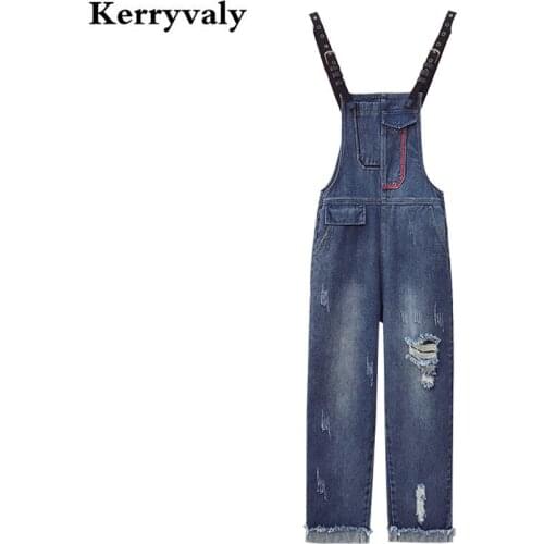 New 4XL Large Size Loose Hole Denim Strap Rompers Womens Jumpsuit Female Blue Jeans Bodysuit Ropa Para Dama K9225
