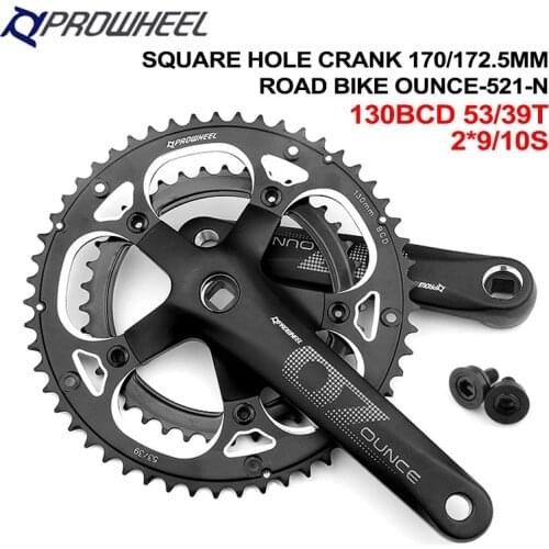 PROWHEEL 130BCD Crankset Square Hole Double Sprockets 170/172.5mm 53/39T Bracket Racing Bicycle Cranks Parts For Road Bike