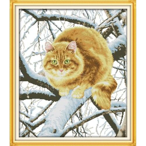 Everlasting Love Christmas The Fat Cat On The Tree Chinese Cross Stitch Kits Ecological Cotton Stamped New Store Sales Promotion
