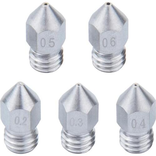 3D Printer Threaded Stainless Steel MK8 Nozzle M6 0.2 0.3 0.4 0.5 0.6mm for 1.75mm Filament for CR10 CR-10S Ender 3 Ender 5