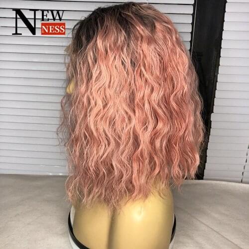 Bob Wave Wig Synthetic Lace Front Wig Ombre Black Pink Cosplay Wig Natural Hair Heat Resistant Wavy Synthetic Wigs for Women