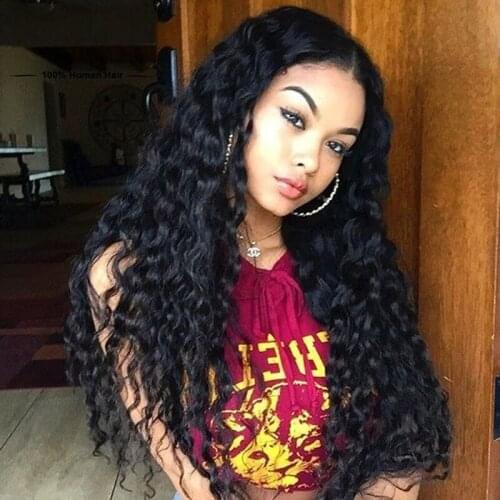 Synthetic Hair Long Curly U Lace Black Wigs Heat Resistant Glueless Kinky Curly Hair Middle Part Wigs for Black Women 24inch