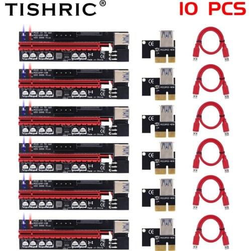 TISHRIC 1 To 10PCS Riser 009S Plus PCI Express X16 Riser PCIE X16 Riser Card Sata 4Pin 6Pin Power Adapter For GPU Miner Mining