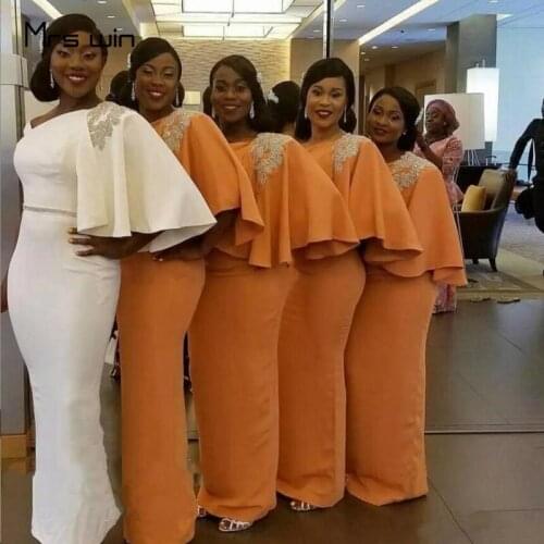 Mrs win Bridesmaid Dresses Elegant Beading Ruflles Vestido Madrinha HR200 Mermaid One Shoulder Wedding Party Gowns For Girl 2020