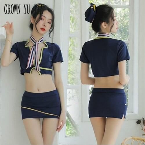 Porno Stewardess Dress Erotic Game Flight Attendant Uniform Erotica Cosplay Costume Sex Play Skirt Japanese Naughty Lingerie Set