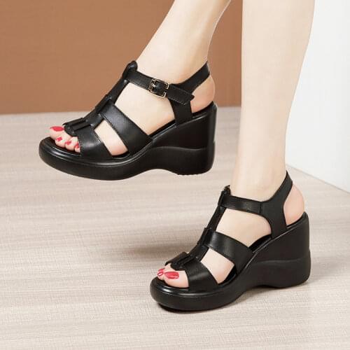 Plus Size 32-43 Platform Sandals Women Shoes for Wedding Summer 2021 Fashion T Buckle High Heels Gladiator Wedges Sandals Office