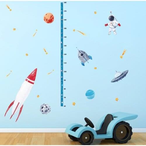 Cute Space Rocket Height Wall Sticker Pvc Ruler Chart for Childrens Room Kindergarten Door Decorative Decoracion Habitacion