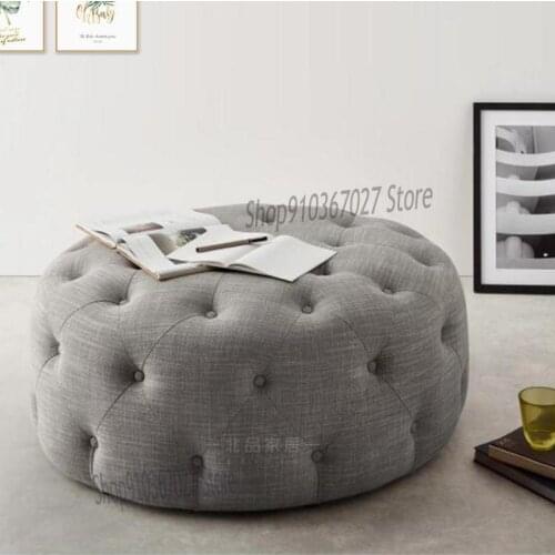 Nordic Sofa Foot Stool Round Small Stool Light Luxury Living Room Shoe Changing Stool Single Creative Fabric Seat Pier