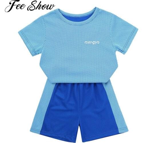 2Pcs Kids Girls Boys Quickly Dry Sportswear Running Exercise Casual Breathable Net Sport Suits Short Sleeve T-shirt + Shorts Set
