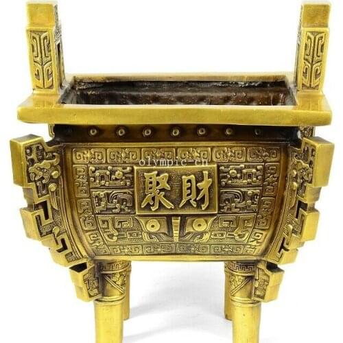 15'' brass copper carved Eight diagrams auspicious beast treasure ancient vessel