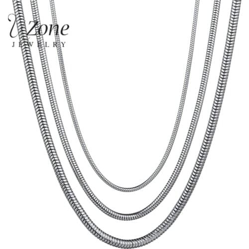 Uzone 1mm/2mm Minimalistic Keel Round Snake Chain Necklace Stainless Steel Basic Chain Necklaces For Women Men DIY Jewelry Gift