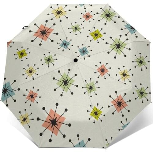 Vintage Atomic Stars Retro-Stylized Pattern Windproof Automatic Folding Inverted Umbrella Portable Paraguas for Man Woman