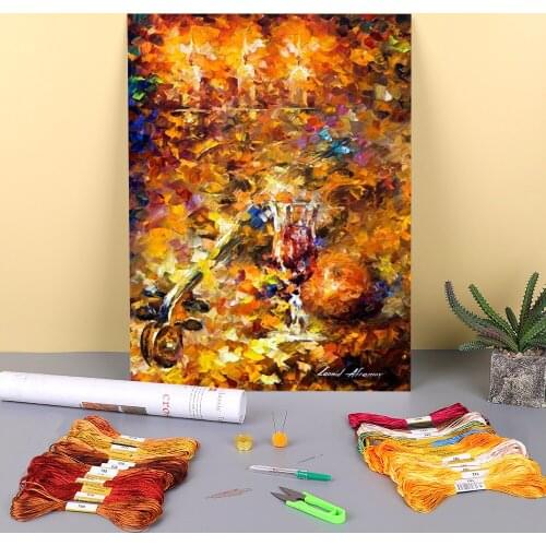 The Music The Past Printed Water-Soluble Canvas 11CT Cross Stitch Set DIY Embroidery DMC Threads Sewing Handicraft Counted