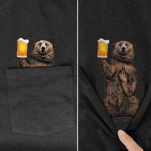 CLOOCL Funny T-Shirt Fashion Brand Summer Pocket Bear Printed T-shirt Mens for Women Shirts Hip Hop Tops Cotton Tees