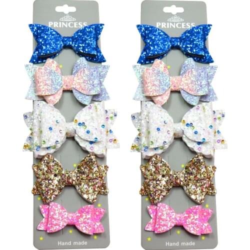 10PCS/SET Lovely Shiny 5 Styles Baby Girl Clip Leather Bow Child Tie Knot Creativity Handmade Hairpins Hair Accessories For Kids