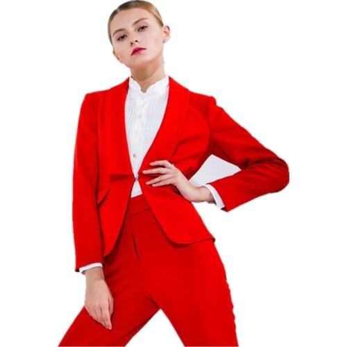 Women Pant Suits Red Work Bussiness Formal Elegant 2 Piece Set Blazers Pants Office Suits Ladies Pants Suits Trouser Suits