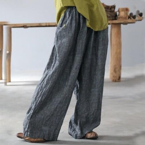 Women Plus Size Linen Vintage Elastic Waist Pants Ladies Flax Loose Trousers Female Retro Maxt Size Pants 2019 Autumn Spring
