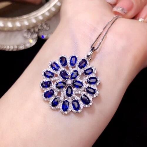 Luxury blue sapphire gemstone necklace for shinning women silver jewelry special designment pendant real 925 silver party gift