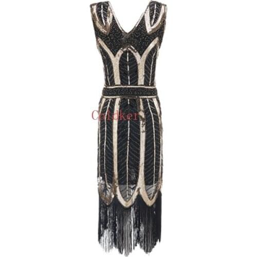 S-3XL Plus Size Womens 1920s Gatsby Sequin Art Deco Fringed Cocktail Flapper Dress Party Dress 20s Styles