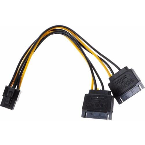 1Pc 19cm Dual 15-Pin SATA Power Female To 6-Pin PCI-E PCI Express Power Male Adapter Cable Wire For Video Card New
