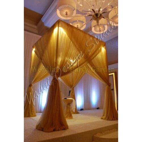 10'x10'x10' Gold Wedding Pavillion (square canopy drapery + stainless steel Pipe),wedding stage decoration wedding curtain