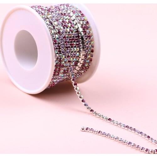 10 Yard/Roll Colorful Strass Silver Base Densify Claw SS6-SS12(2mm-3mm) Cup Chain For Dress Design