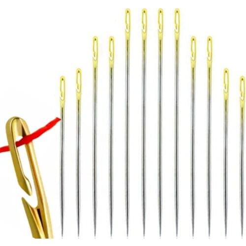12pcs Sewing Needles Elderly Blind Stainless Steel Darning Side Opening DIY Embroidery Container Needle Household Hand Tools