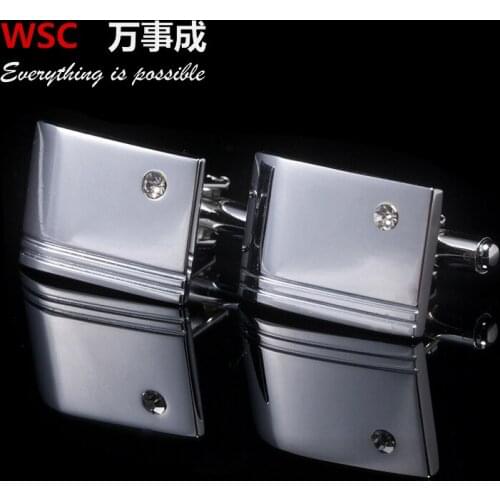 20pairs/lot Silver Rectangle Cufflinks Surface Brushed Crystal Cuff Links Brass Fashion Shirt Cuff Button Men Jewelry Accessory