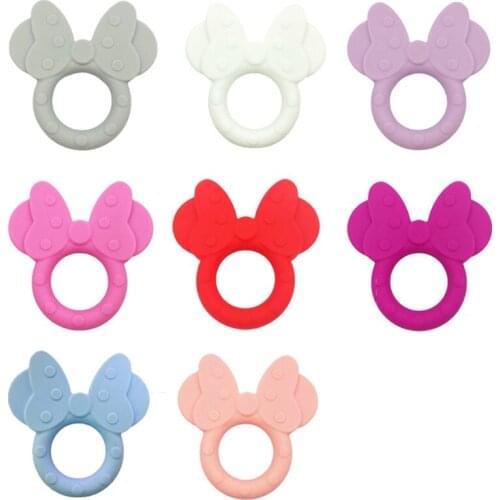 5/10pcs Silicone Teether Cartoon Mouse Head Animal Food Grade DIY Baby Teething Teether Toy Accessories Ring