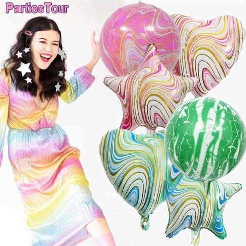 5pcs 22 inch Round Heart Star Agate Helium Ballons Marble 4D Foil Balloons Wedding Decors Birthday Party Supplies Pink Globals