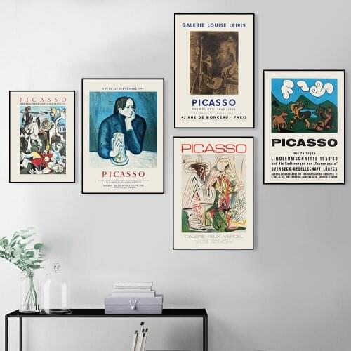 Abstract Vintage Pablo Picasso Exhibition Museum Wall Art Canvas Painting Posters and Prints Bedroom Living Room Deco