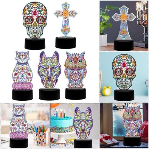 Diamond Painting LED Lamp Light 5D Diamond Embroidery Landscape Rhinestones DIY Diamond Christmas Halloween Night Light Gift