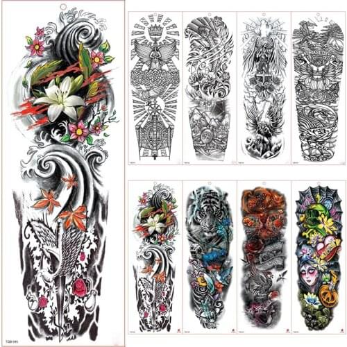 Large Arm Sleeve Tattoo Waterproof Temporary Tattoo Sticker Wavy Leaves Men Full Flower Tatoo Body Art Tattoo Girl