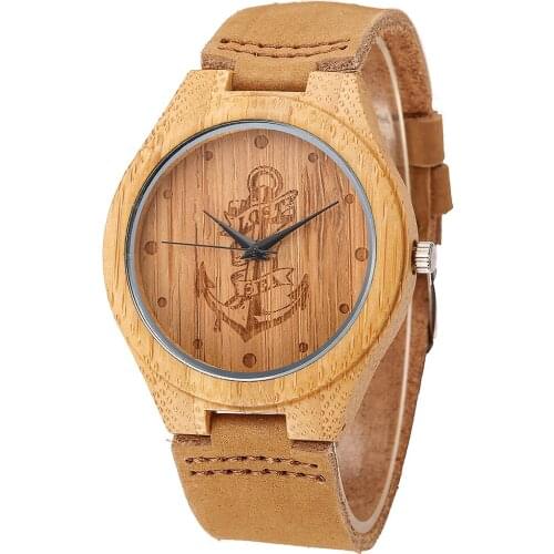 Bamboo Wood Watches Japan Quartz with lost sea design Genuine Leather Wooden Wristwatches for Men Women casual gift Watch