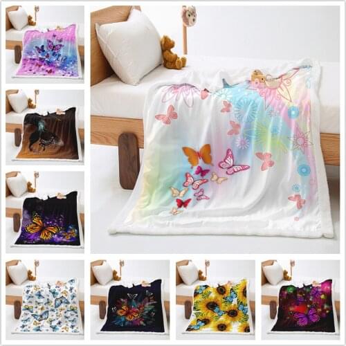 Girly Butterfly Throw Blanket Kids Girls Purple Butterflies Print Fleece Blankets Luxury Woman Blanket Boho Psychedelic Sherpa