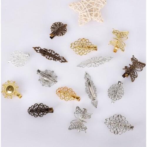 Woman Girls Hairpins Accessories Vintage Metal Gold Silver 4 Color Flower Piece, Tongue Iron Hair Clip Hairband Barrette T1449