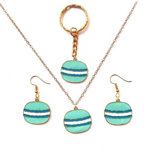 Enamel food Macarone cake jewelry set desserts macaroon jewellery set necklace earrings keychain women fashion party gift bijoux