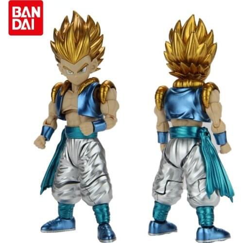 Original Bandai Dragon Ball Z Anime Figure Metal Color Dragon Ball Super Saiyan Gotenks Anime Action Figures Toys for Children
