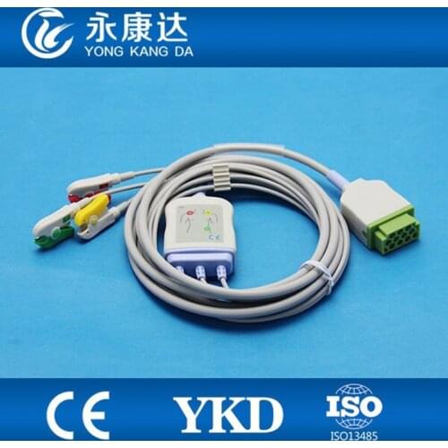 GE Dash 2500 One Piece ECG Cable With 3 Lead IEC Clip 11Pin