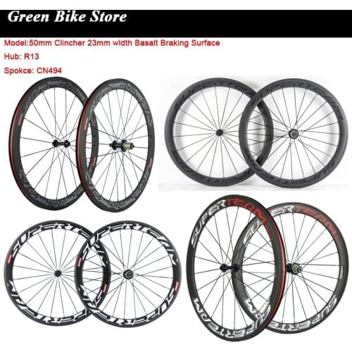 SUPERTEAM Carbon Wheels 50mm Clincher Carbon Road Wheelset Basalt Brake Powerway R13 700C Bicycle Wheel