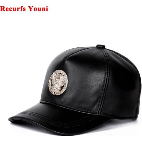 5 Panels Hats Baseball Cap For Men Top Leather Circle Motorcycle Rock Light Luxury Korean Skull Hardware Casquette Snapback Hats