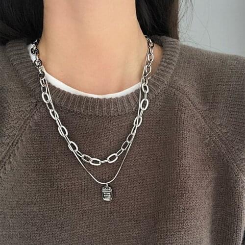 Stainless Steel Link Chain Choker Necklace for Women Snake Chain Pendant Necklace Layered Jewelry