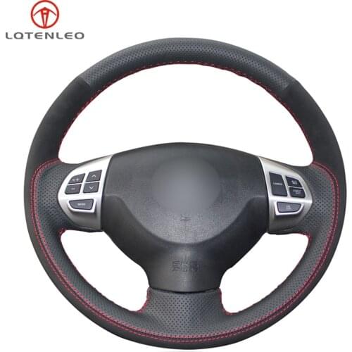 LQTENLEO Black Suede Leather Car Steering Wheel Cover For Mitsubishi Lancer EX 10 2007-2017 Outlander 2006-2013 ASX 2010-2018