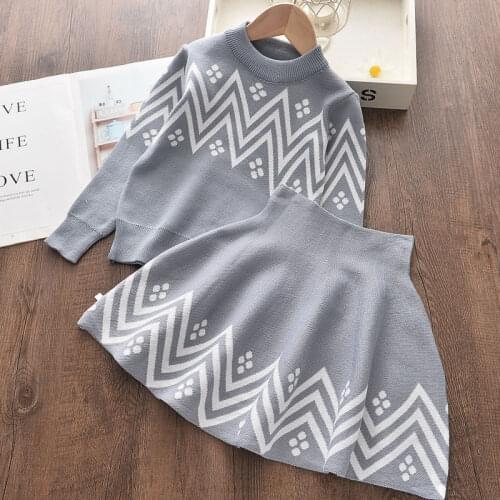 Melario Girls Dress 2020 Winter Geometric Pattern Dress Long Sleeve Girls Clothes Top Coat+ Tutu Dress Sweater Knitwear 2pcs