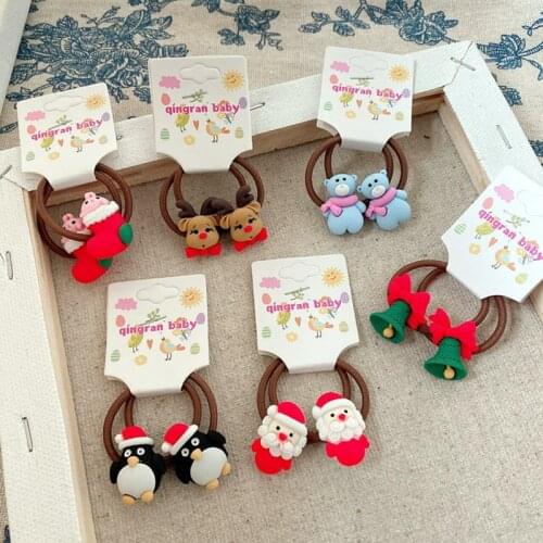2pcs Cute Christmas Elastic Hair Bands Little Girls Hair Ties Stretch Hair Rope Rubber Gum Santa Claus Scrunchies Accessories