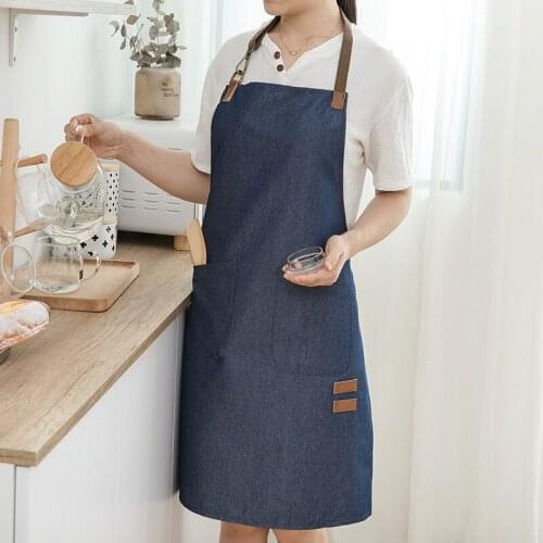 Fashion Cute Japanese Household Kitchen Strap Belt Denim Apron Coffee Shop Barber Manicure Work Clothes Customize Logo