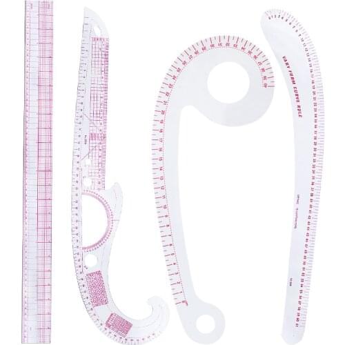 LMDZ Tailor Measuring Kit Sewing Drawing Ruler French Curve Set Sewing Tailor Straight Rulers Cutting Ruler Paddle Wheel 4Pcs