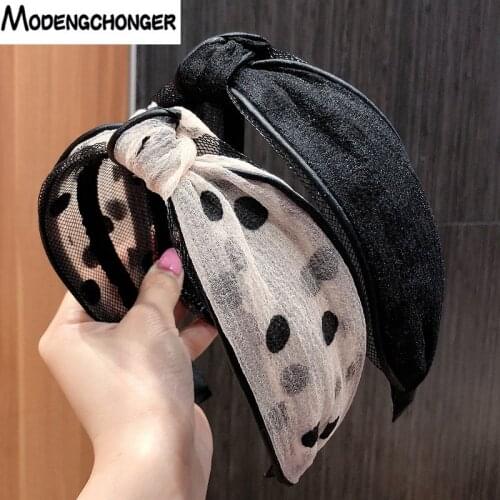 1PC New Fashion Hair Hoop For Woman Polka Dot Knotted Mesh Hair Bezel Hairband Simple Wide Side Headbands Retro Hair Accessories